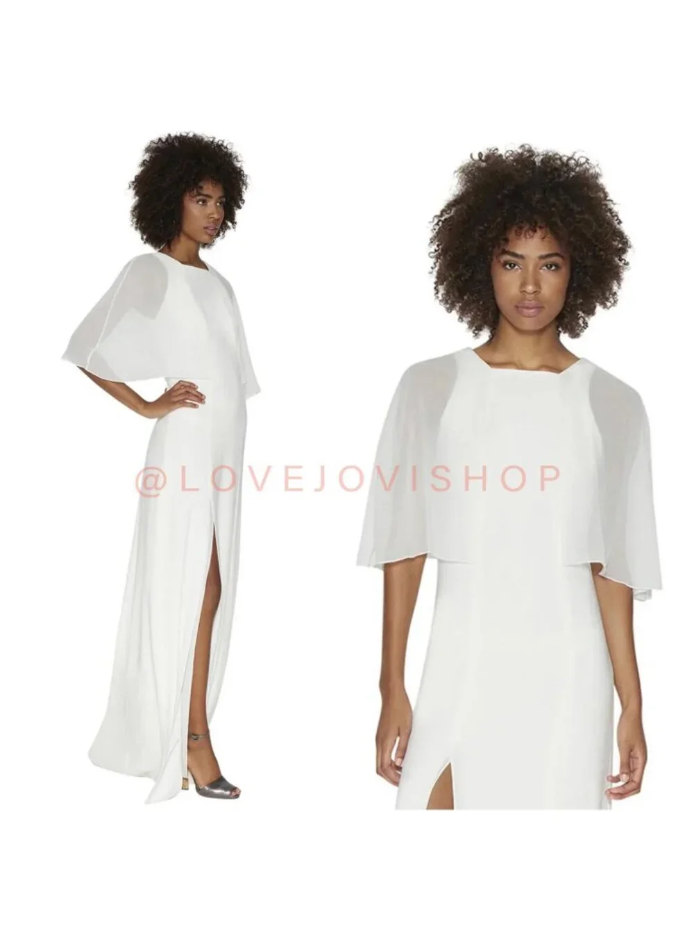 Dress | Halston Heritage NWT Cream Capelet Sheer Sleeve A Line Gown | Size 6 M - Picture 3 of 16